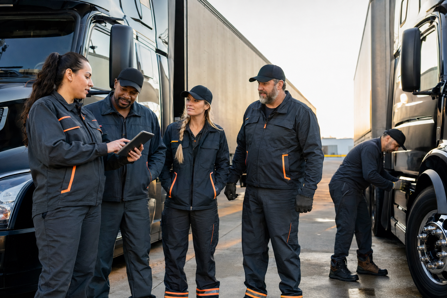 Truck Movers Inc. commercial drivers and safety staff reviewing a pre-trip plan